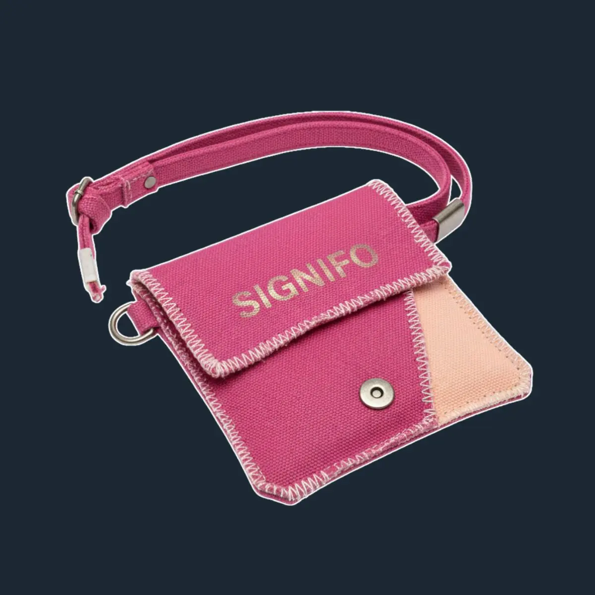 Dompet mini leher Signifo fuchsia dengan tali panjang.