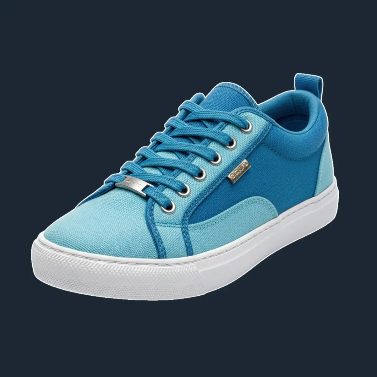 Sepatu *sneakers* Signifo dua warna biru dengan tali senada dan sol putih.