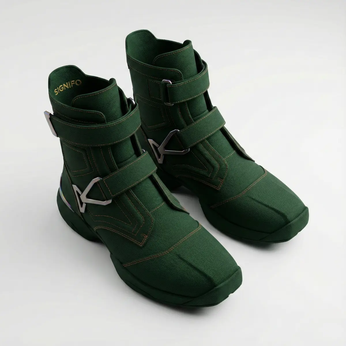 Sneakers high-top kanvas hijau SIGNIFO dengan bordir emas