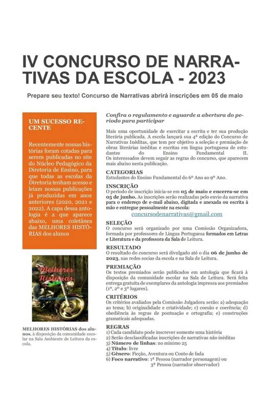 IV CONCURSO DE NARRATIVAS DA ESCOLA