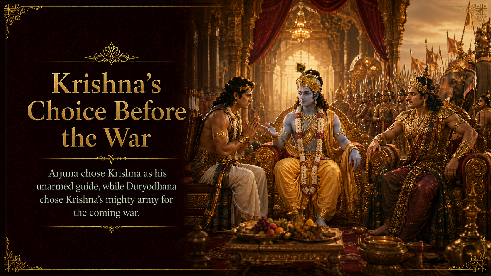 Artistic depiction of Lord Krishna offering guidance