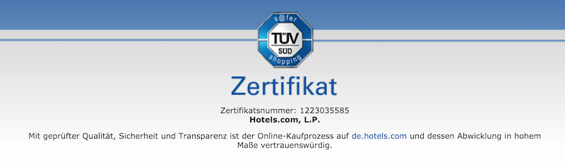 Hotels.com zertifikat