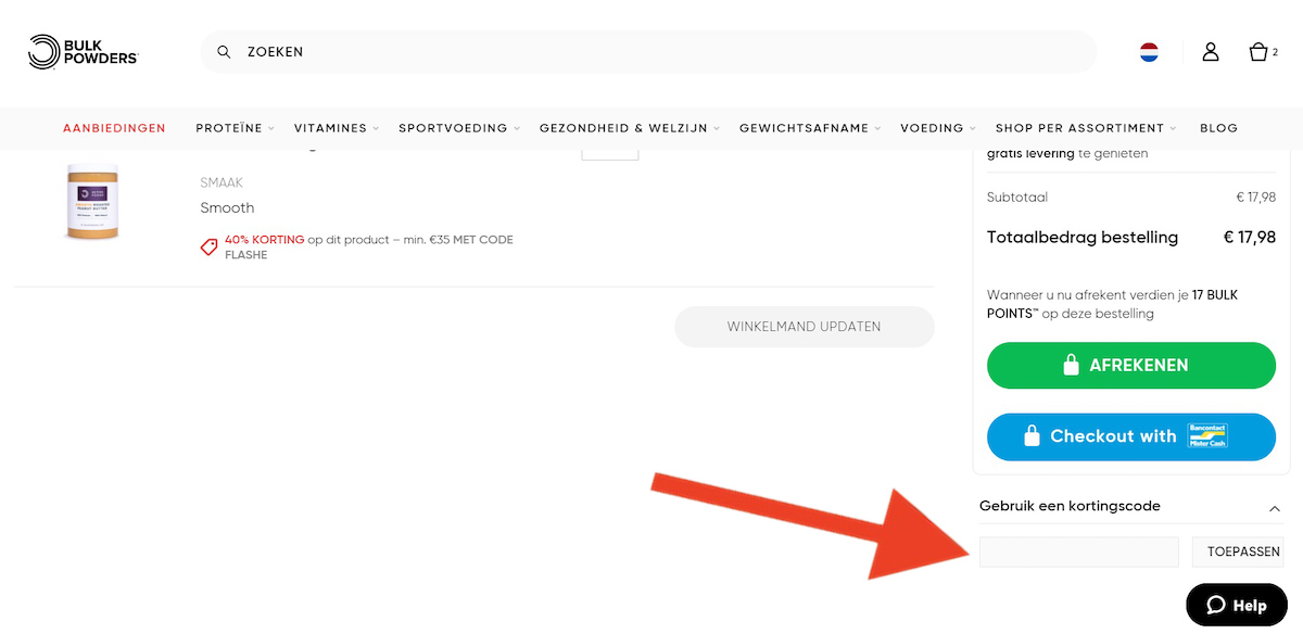 Kortingscode-invoerveld bij Bulk™️
