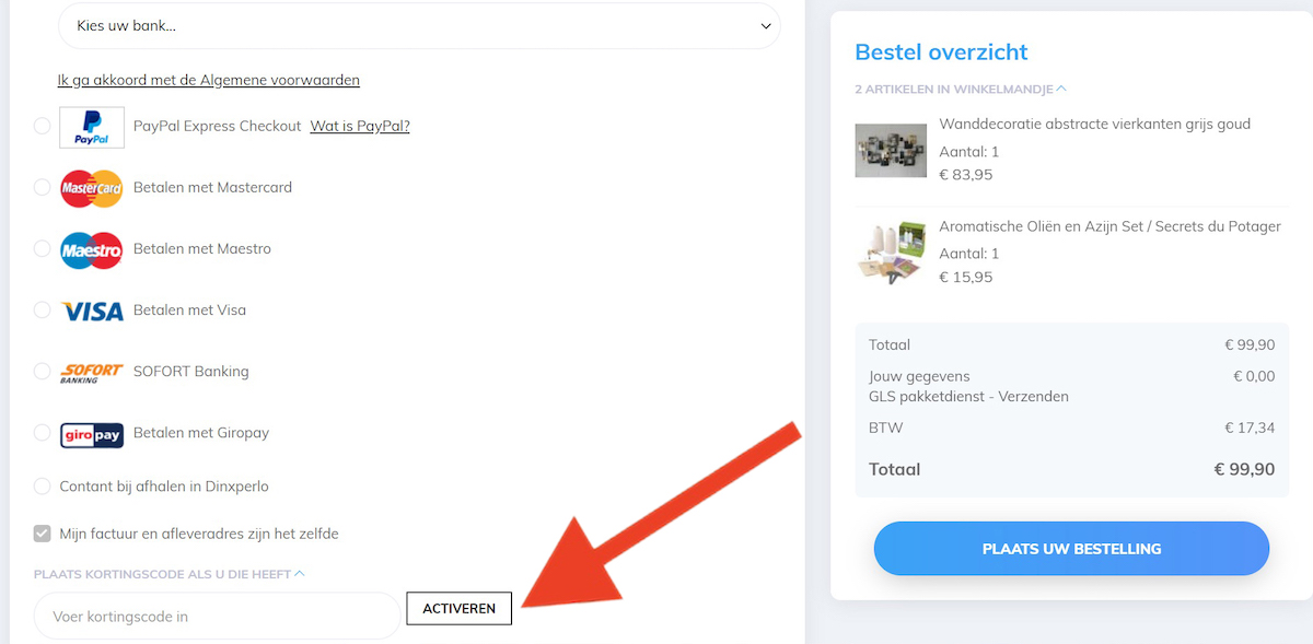 Kortingscode-invoerveld bij DecoAction