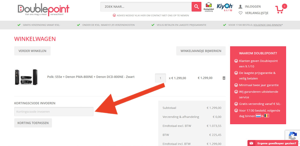 Kortingscode-invoerveld bij Doublepoint
