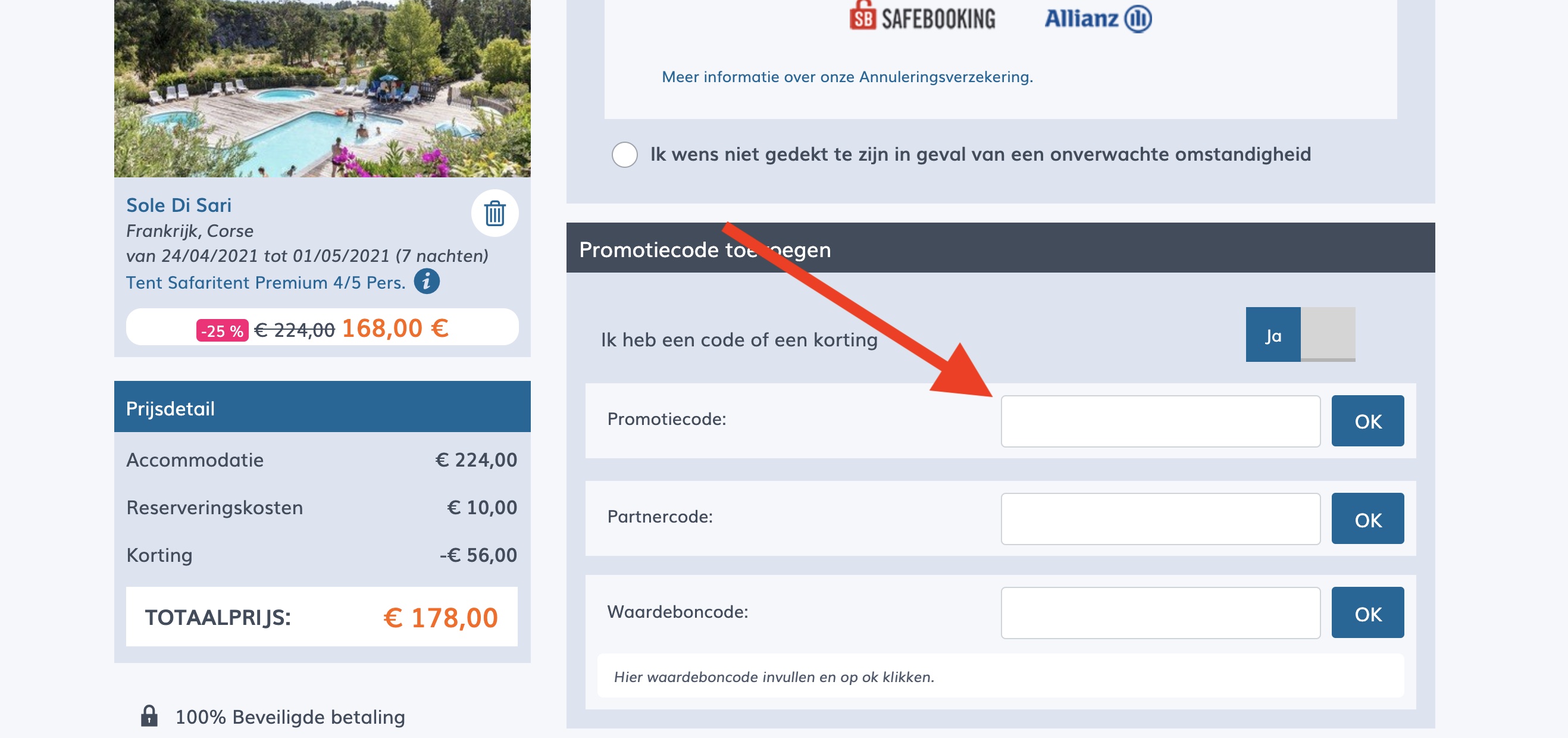 Kortingscode-invoerveld bij Homair