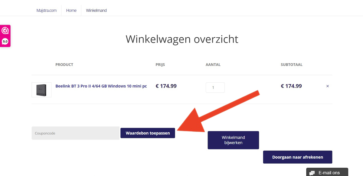 Kortingscode-invoerveld bij Majstra
