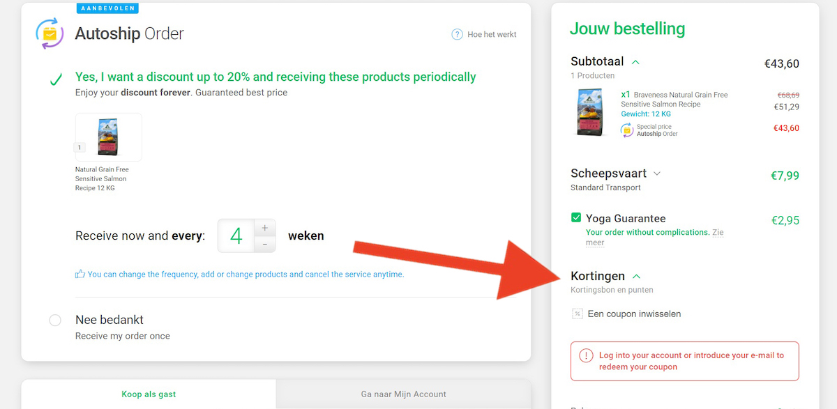Kortingscode-invoerveld bij Miscota