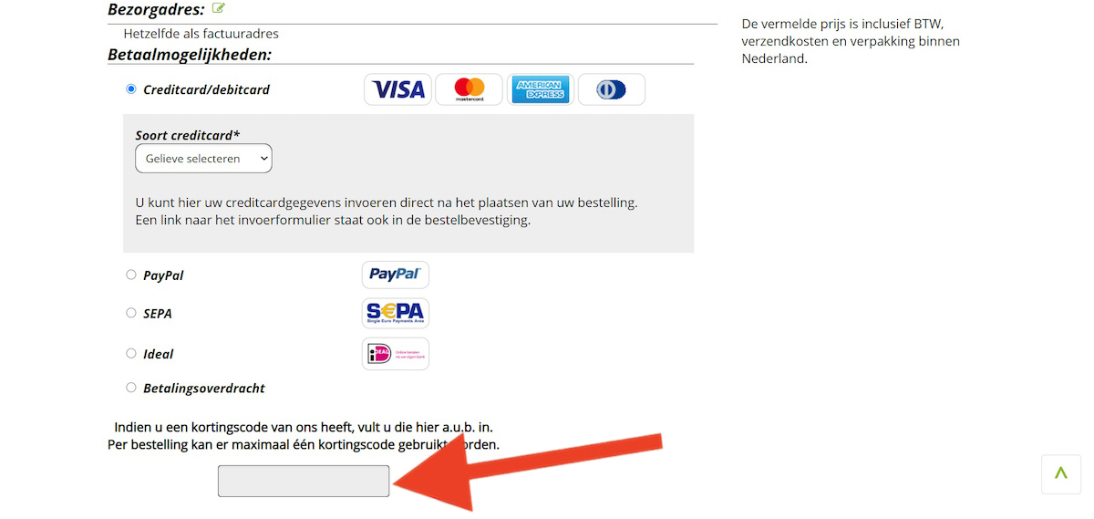 Kortingscode-invoerveld bij Motorbandenmarkt