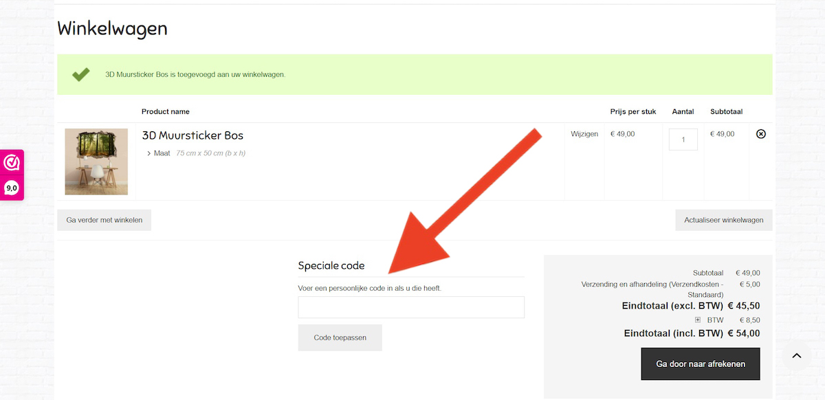 Kortingscode-invoerveld bij Muurmode