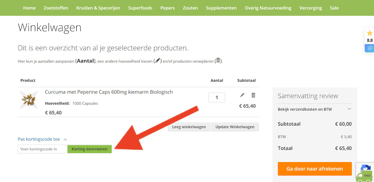 Kortingscode-invoerveld bij Naturaplaza