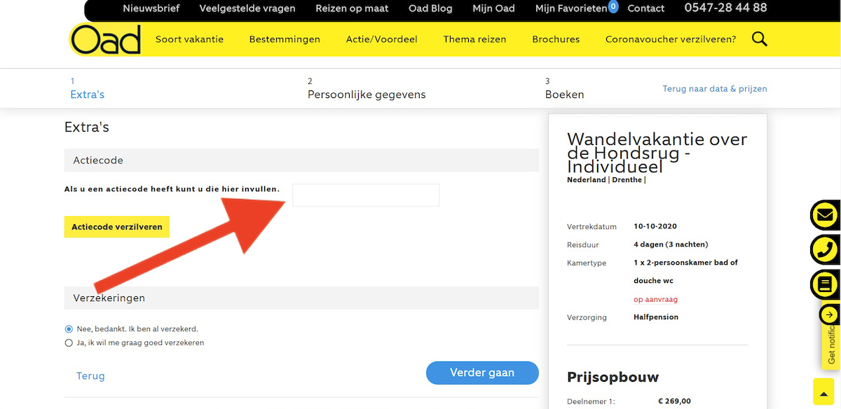 Kortingscode-invoerveld bij Oad