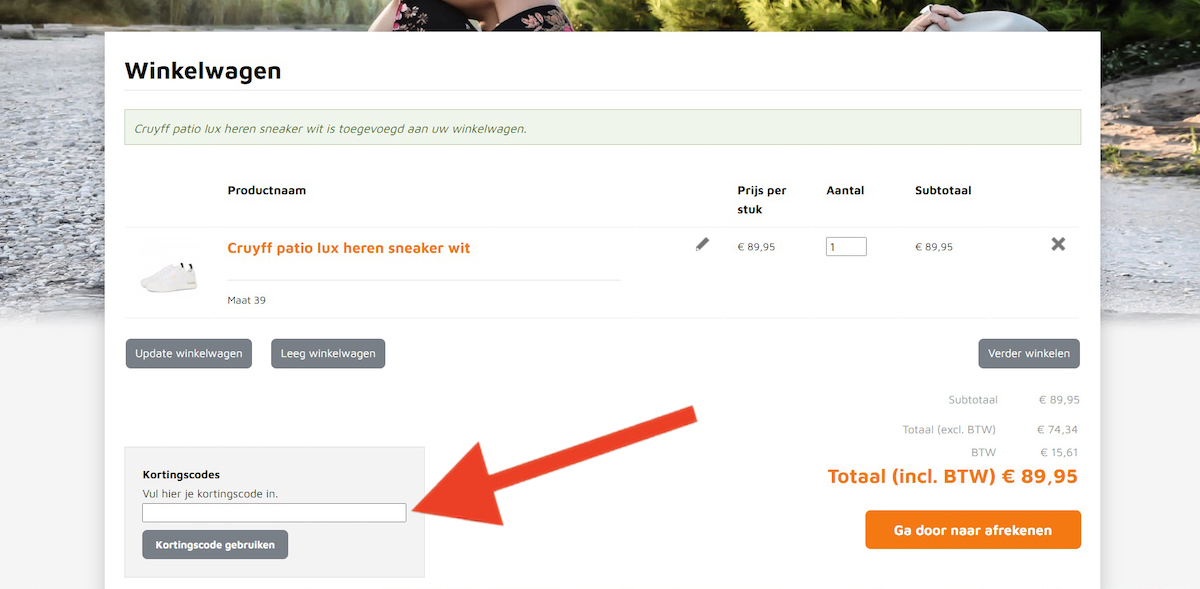 Kortingscode-invoerveld bij Schoenenwinkel.nl