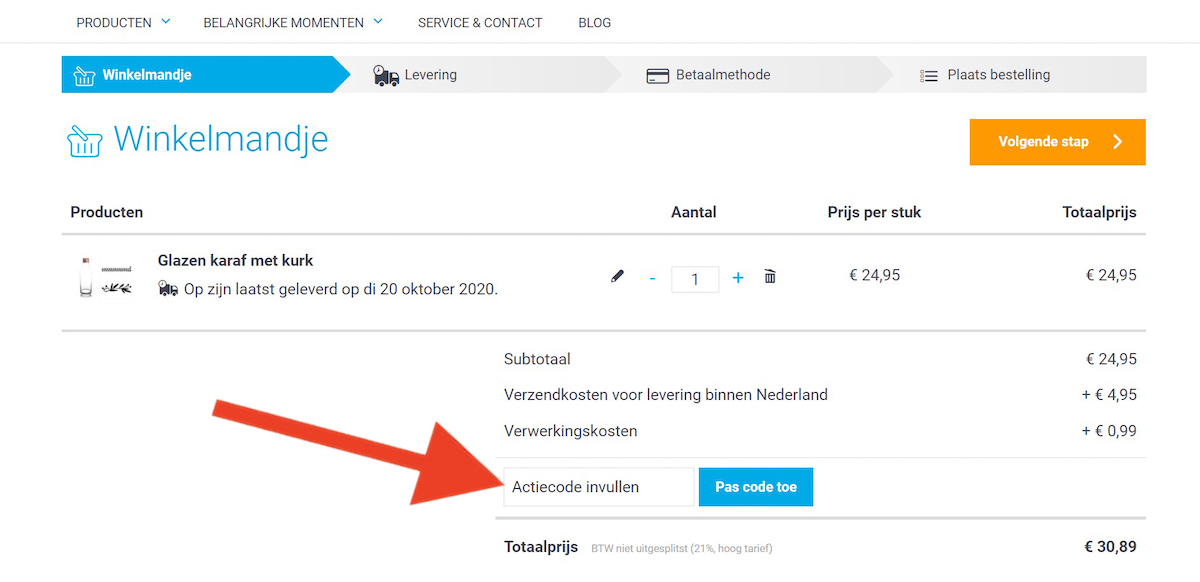 Kortingscode-invoerveld bij Smartphoto