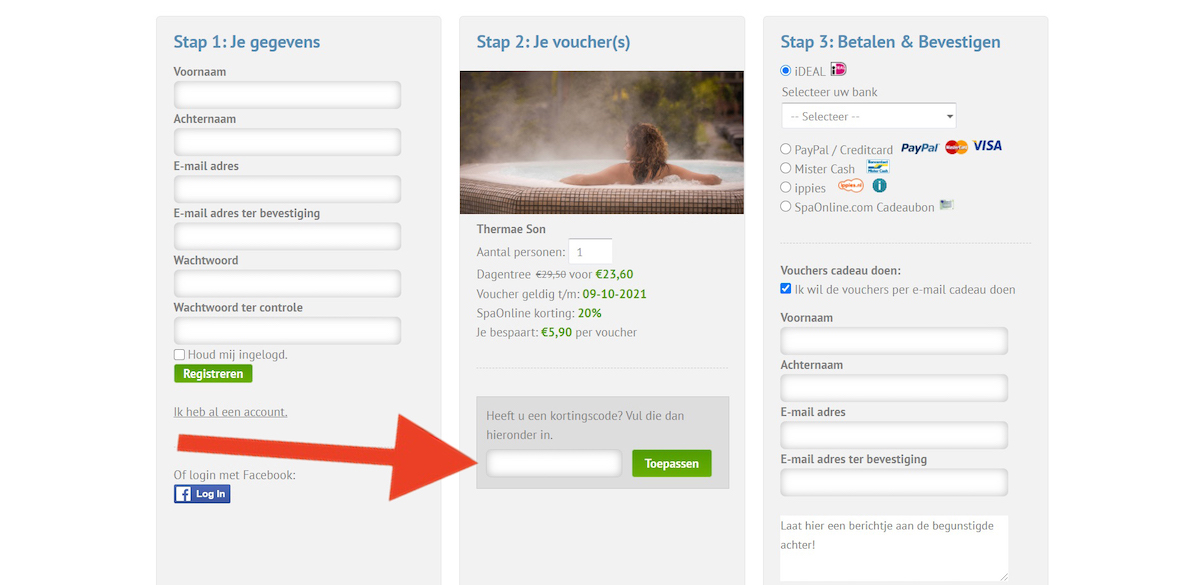 Kortingscode-invoerveld bij SpaOnline