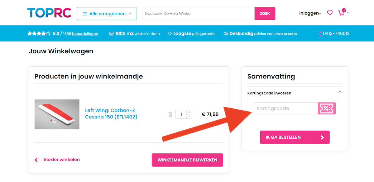 Kortingscode-invoerveld bij TopRC