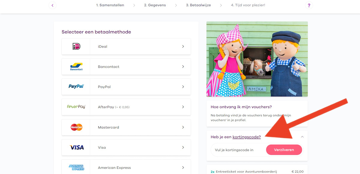 Kortingscode-invoerveld bij Tripper