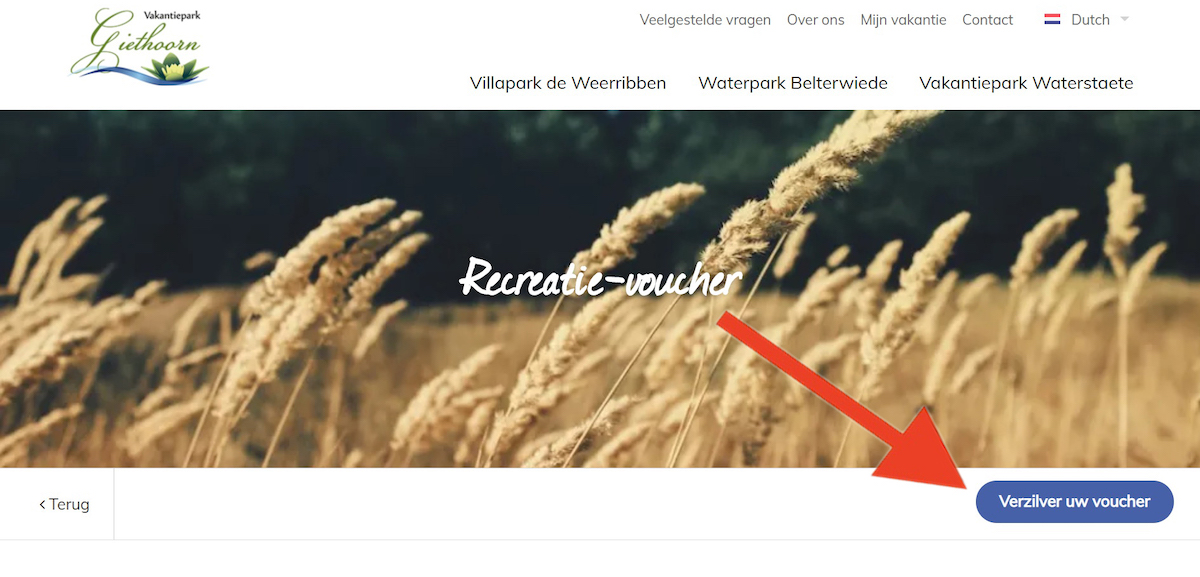 Kortingscode-invoerveld bij Vakantiepark Giethoorn