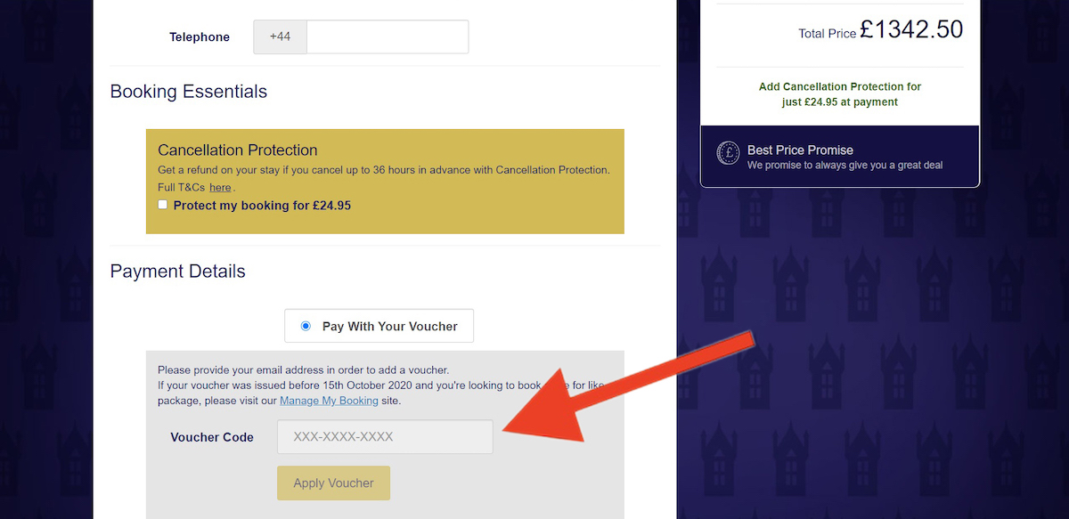Discount code input field at Alton Towers