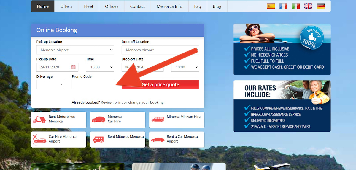 Discount code input field at Autos Valls