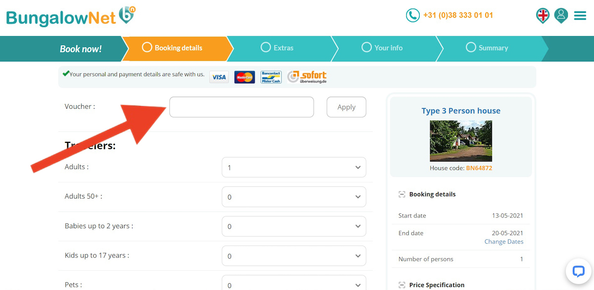 Discount code input field at Bungalow.net