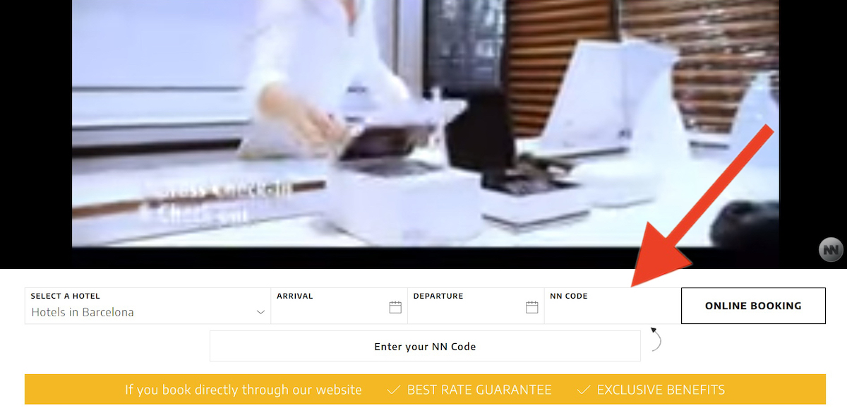 Discount code input field at NN Hotels
