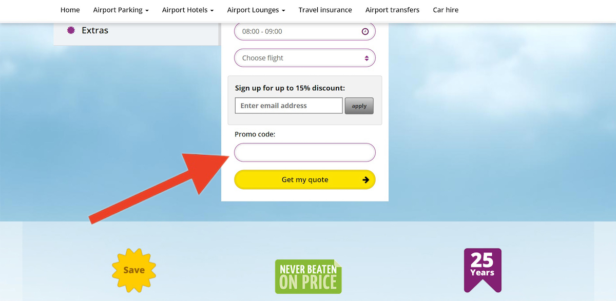 Discount code input field at Purple Parking