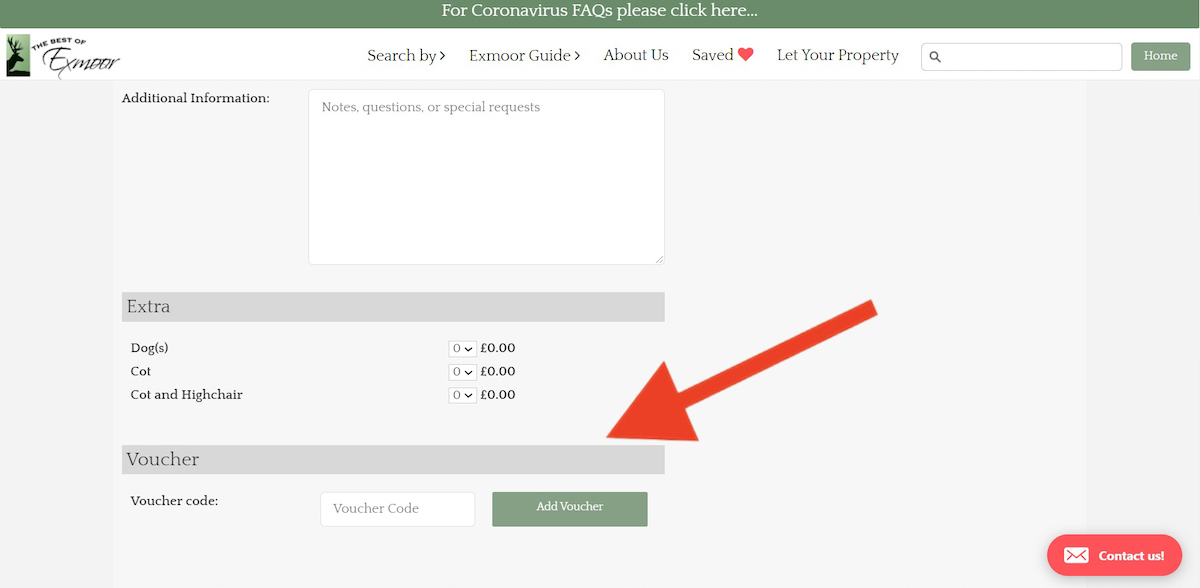 Discount code input field at The Best of Exmoor