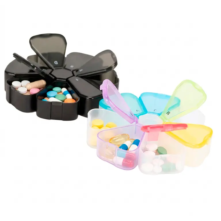 Pastillero Plástico 7 días "FLOWER" - Negro - vista 5