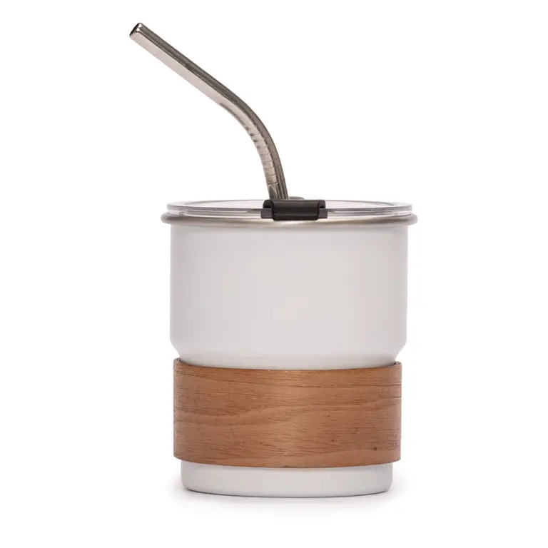 Vaso Térmico metálico "CAMP" 300cc. con Bombilla y Grip de Madera.