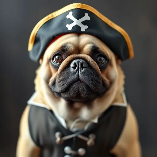 Pug in a pirate costume