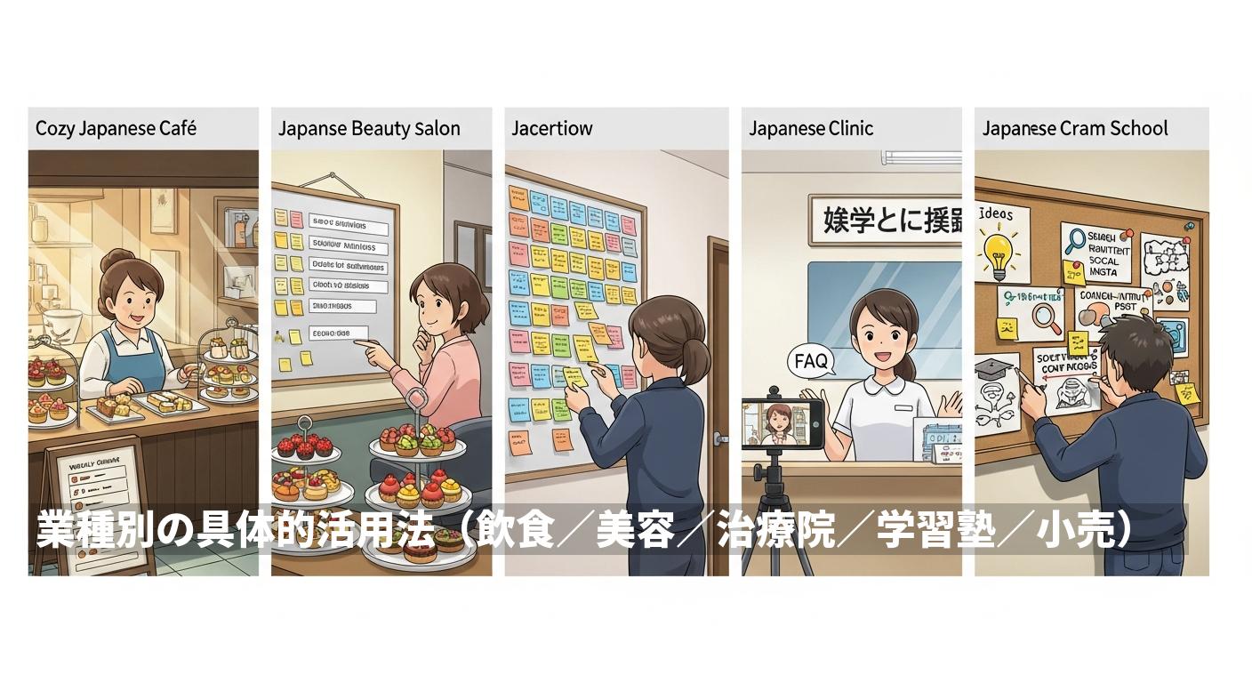 業種別の具体的活用法（飲食／美容／治療院／学習塾／小売）