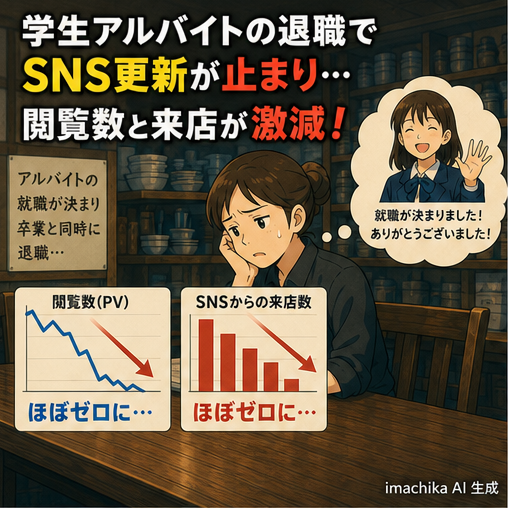 人手不足,SNS運用,閲覧数減少,店舗課題,集客問題 担当者が辞めて2ヶ月、SNSが止まり集客が激減しました。