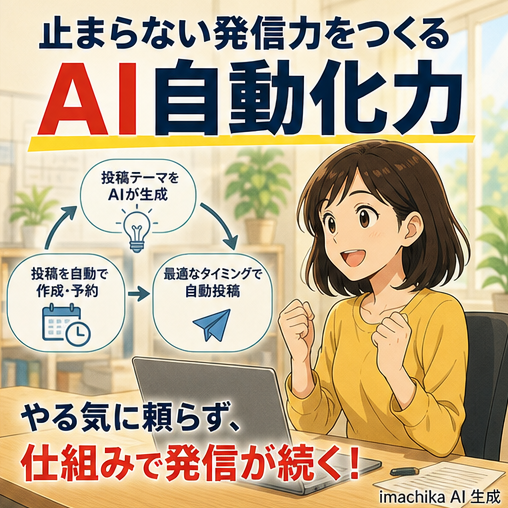 AI自動化,自動投稿,仕組み紹介,SNS運用改善,省力化 AIで投稿を自動化し、発信を止めない仕組みを作ります