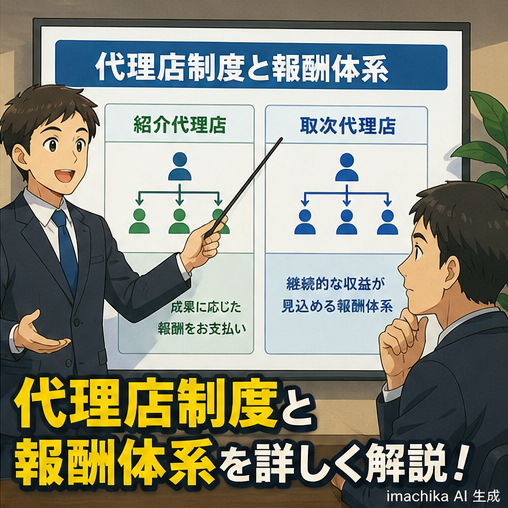 代理店制度,報酬体系,紹介代理店,取次代理店,報酬設計 紹介代理店・取次代理店の報酬体系を分かりやすく解説します。