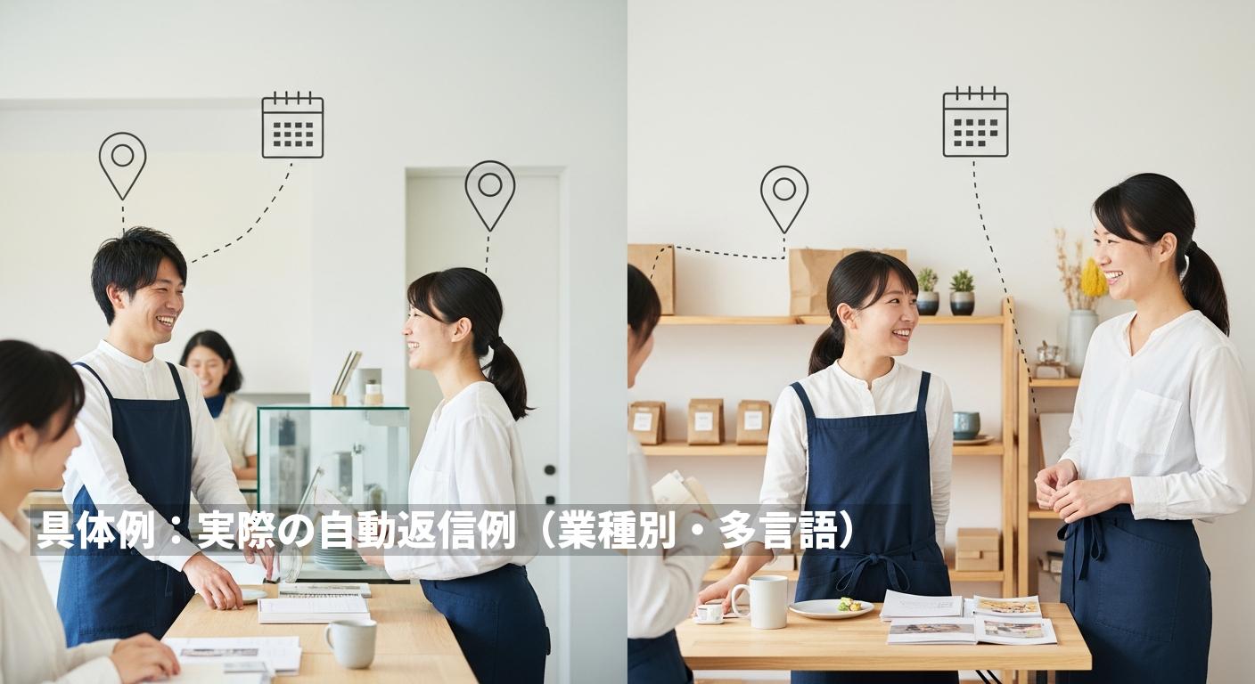 具体例：実際の自動返信例（業種別・多言語）