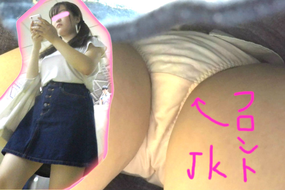 38【巨乳】の台形デニムミニ　私服ＪＫちゃん