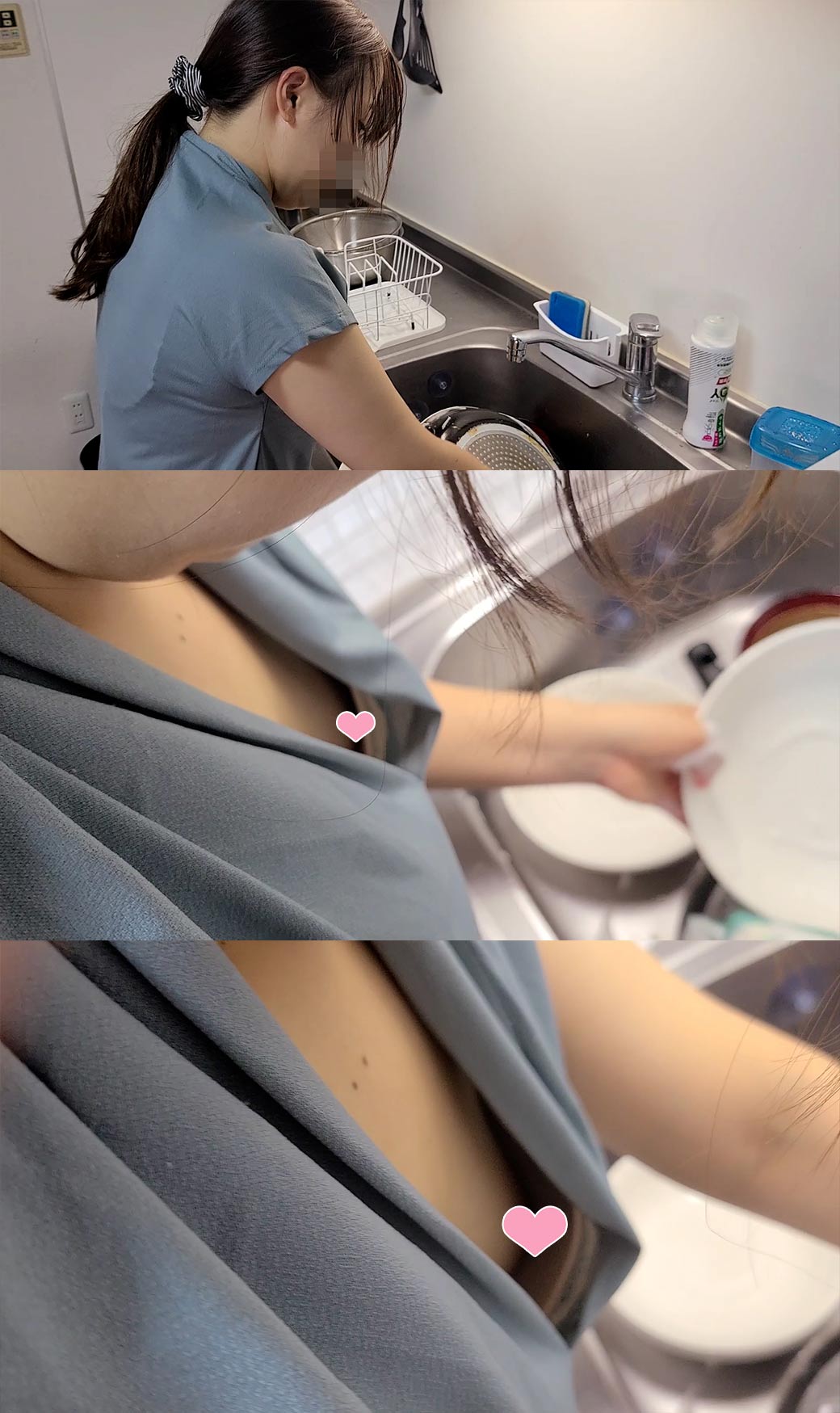 【流出】食器洗い中に胸チラを撮影。年上女性の家事。【パンチラ/美乳】
