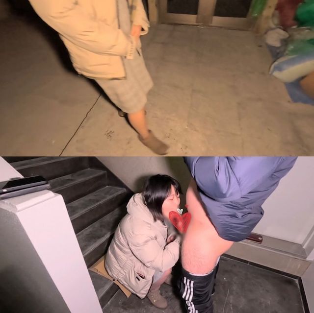 【再販】繁華街でキャッチしてた女の子に近くのビルの階段でフェラしてもらいました！
