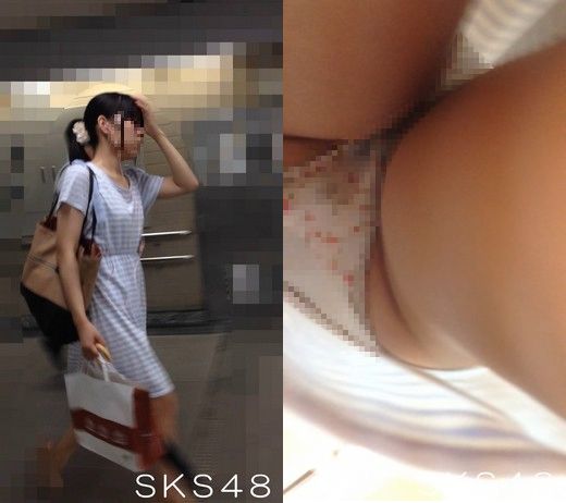 女子大生逆さ撮り　夏休みに帰省するワンピ女子大生の可愛いＰ