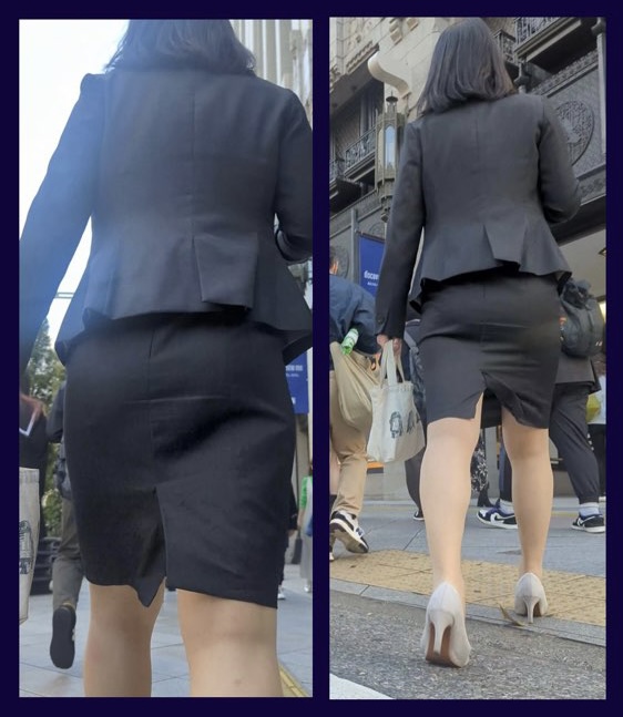 【051】老舗デパートを前に映えるタイトスカートOLさん！