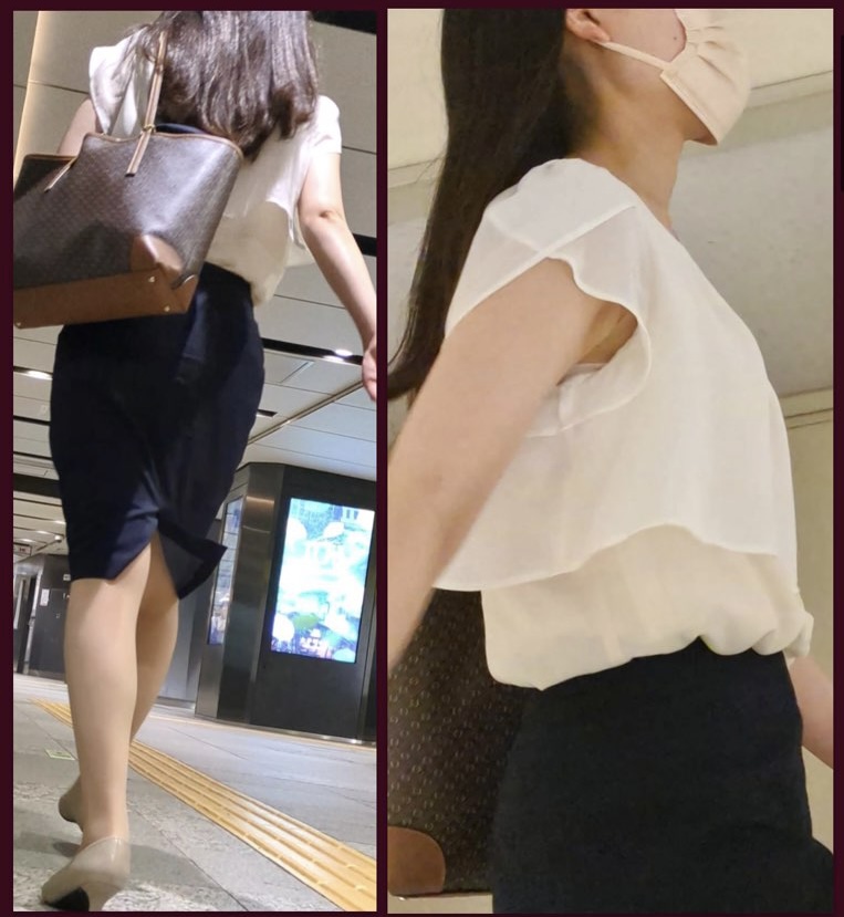 【191】真っ白な美脚と腕、夏の色気発散のOLさん！