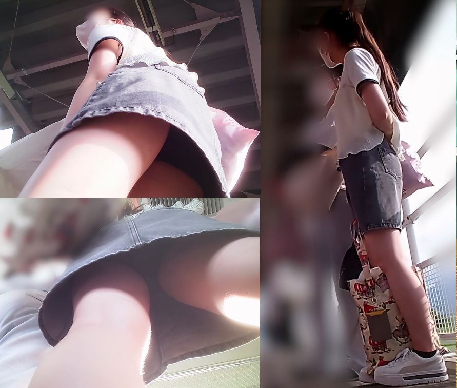 学校帰りのデニムミニスカ私服JKに粘着接写！