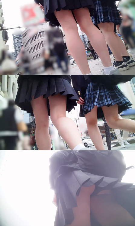 【追跡】ミニスカ制服JKの美味しそうな生脚をガン見する動画