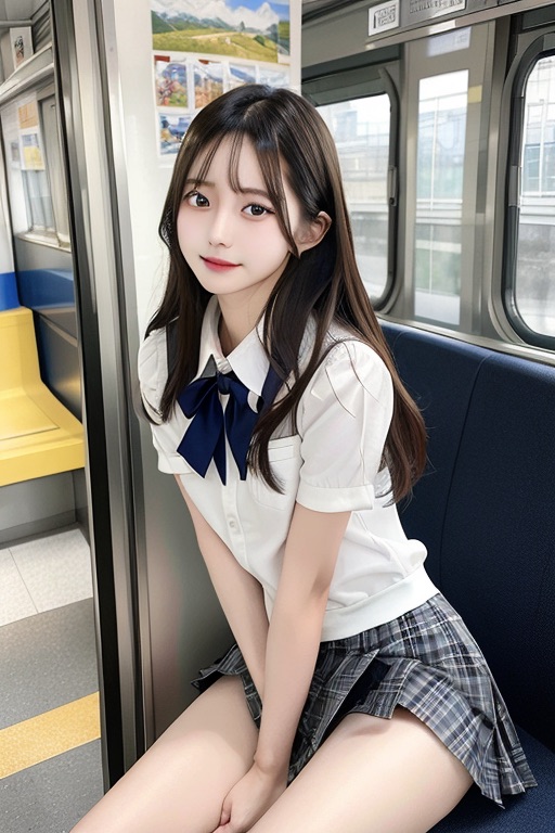 電車で学校の制服JKのパンチラを撮影　後編