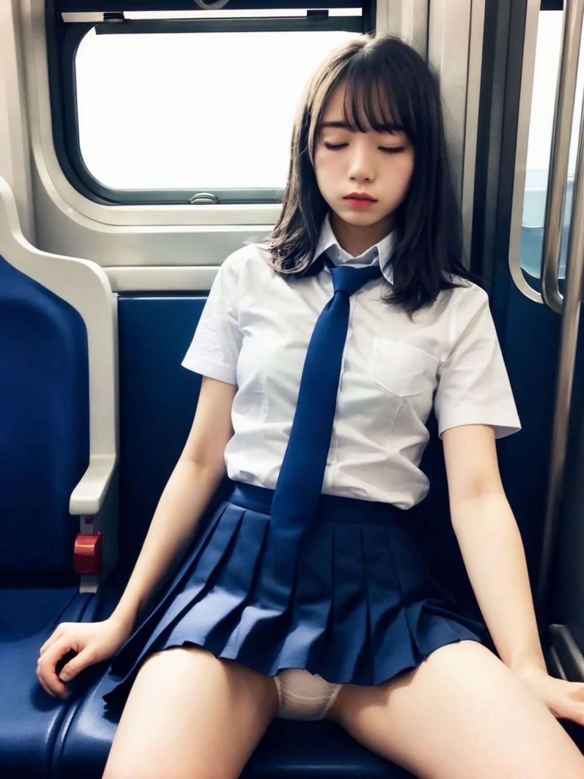 電車で油断している制服女子画像集