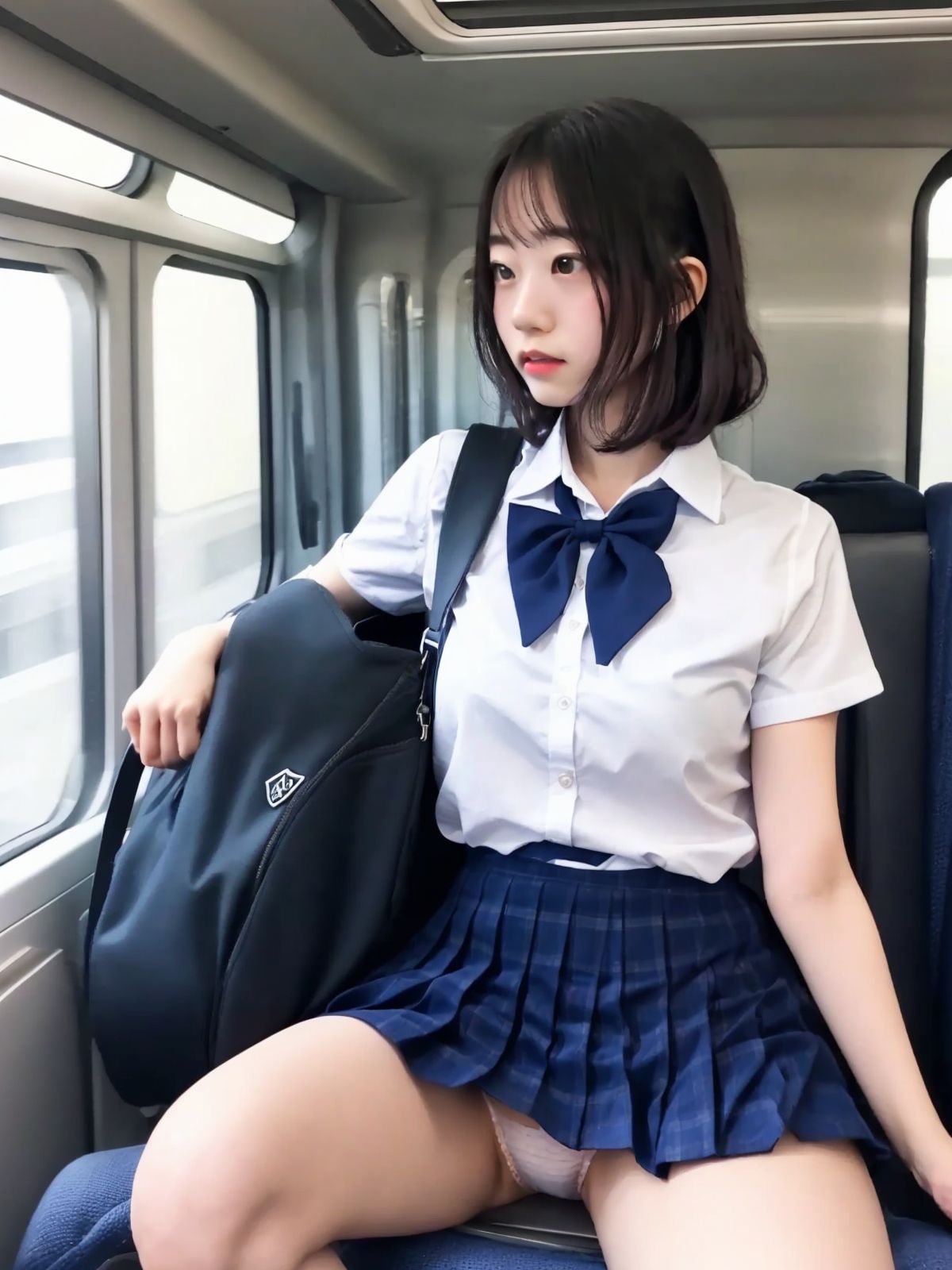 電車で油断している制服女子画像集 gallery photo 1