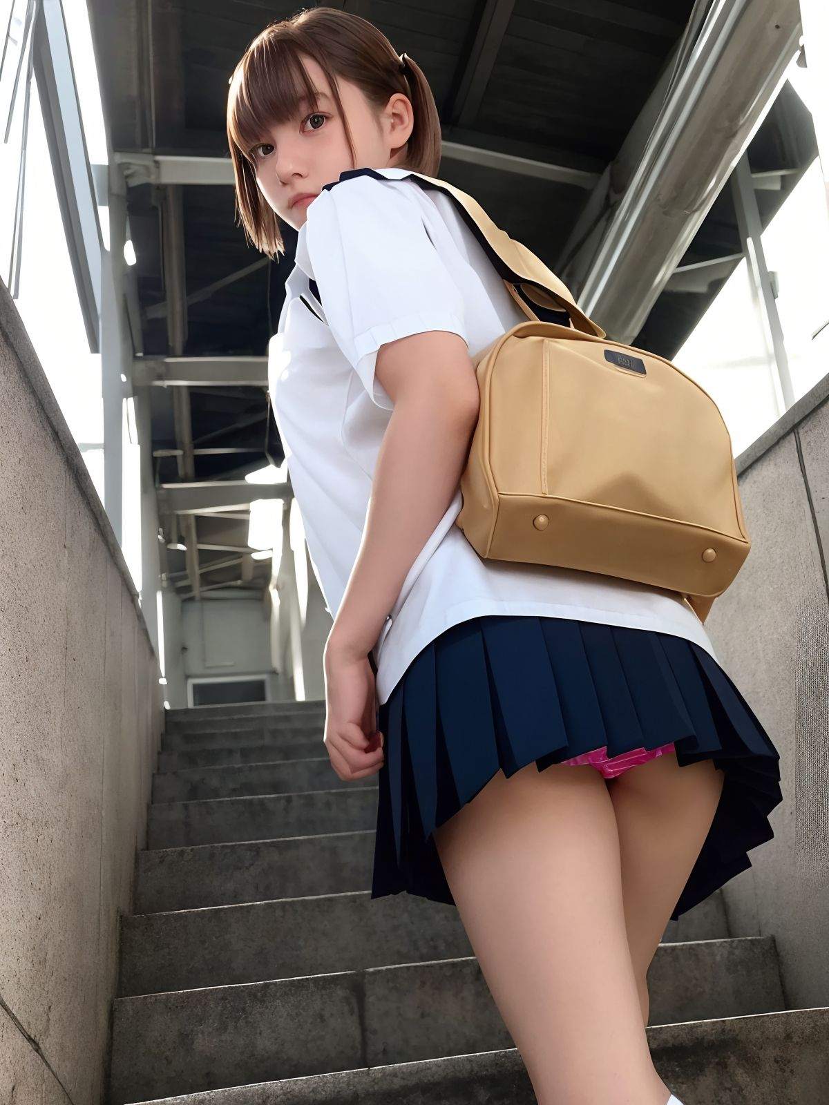 制服女子を階段下から gallery photo 2