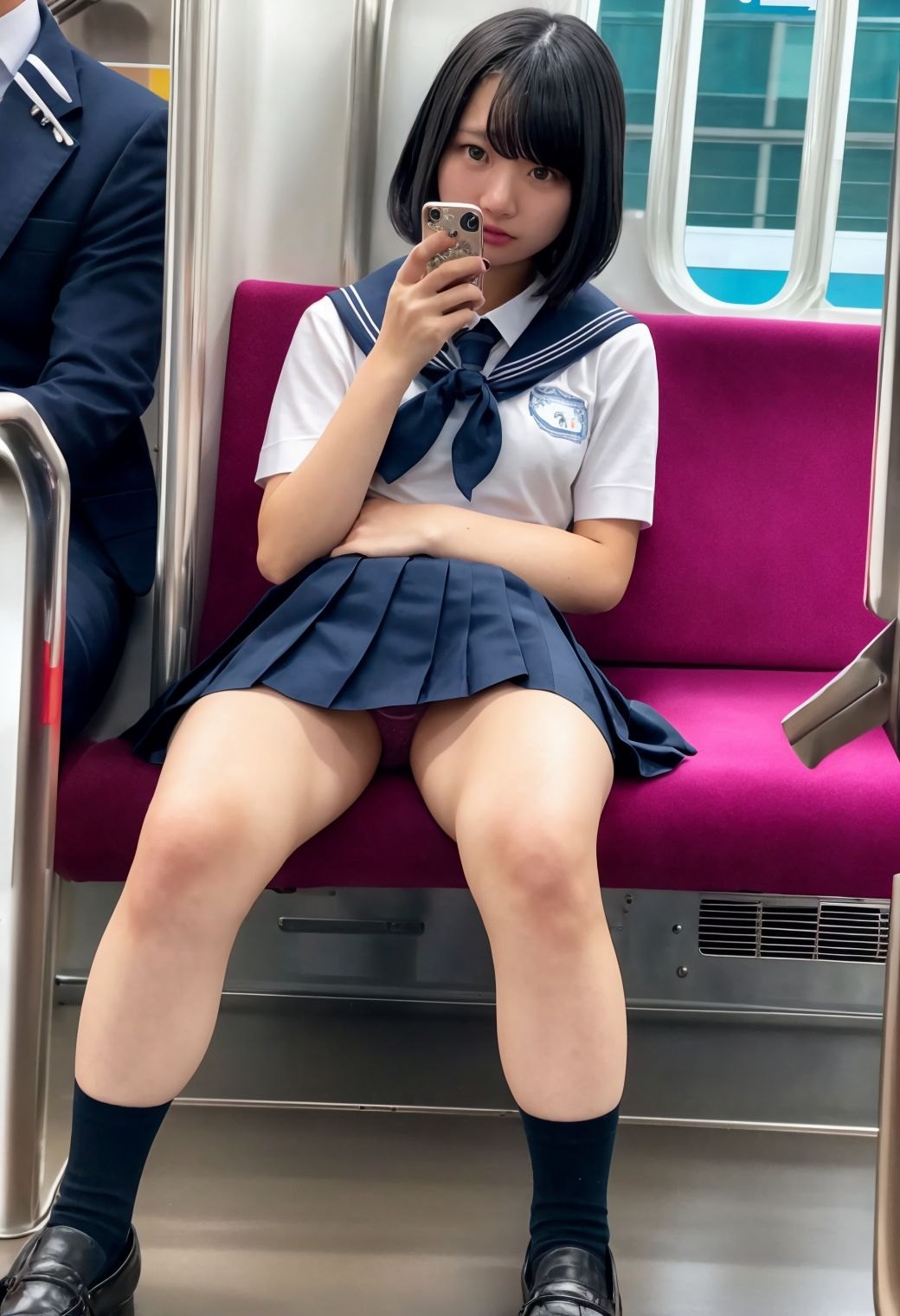 電車対面パンチラ-制服編- gallery photo 2