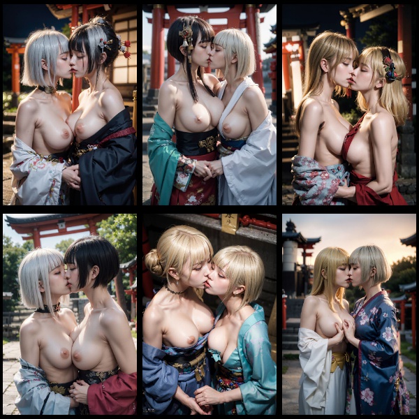 神社ｘ着物ｘキス（美女二人ver）